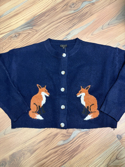 Navy Fox Knit Cardigan