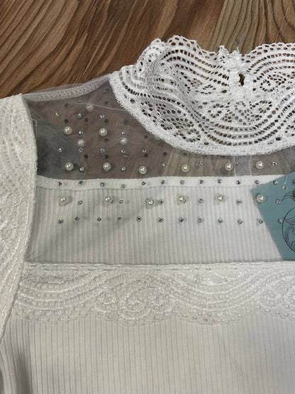 White Bling Lace Short Sleeve