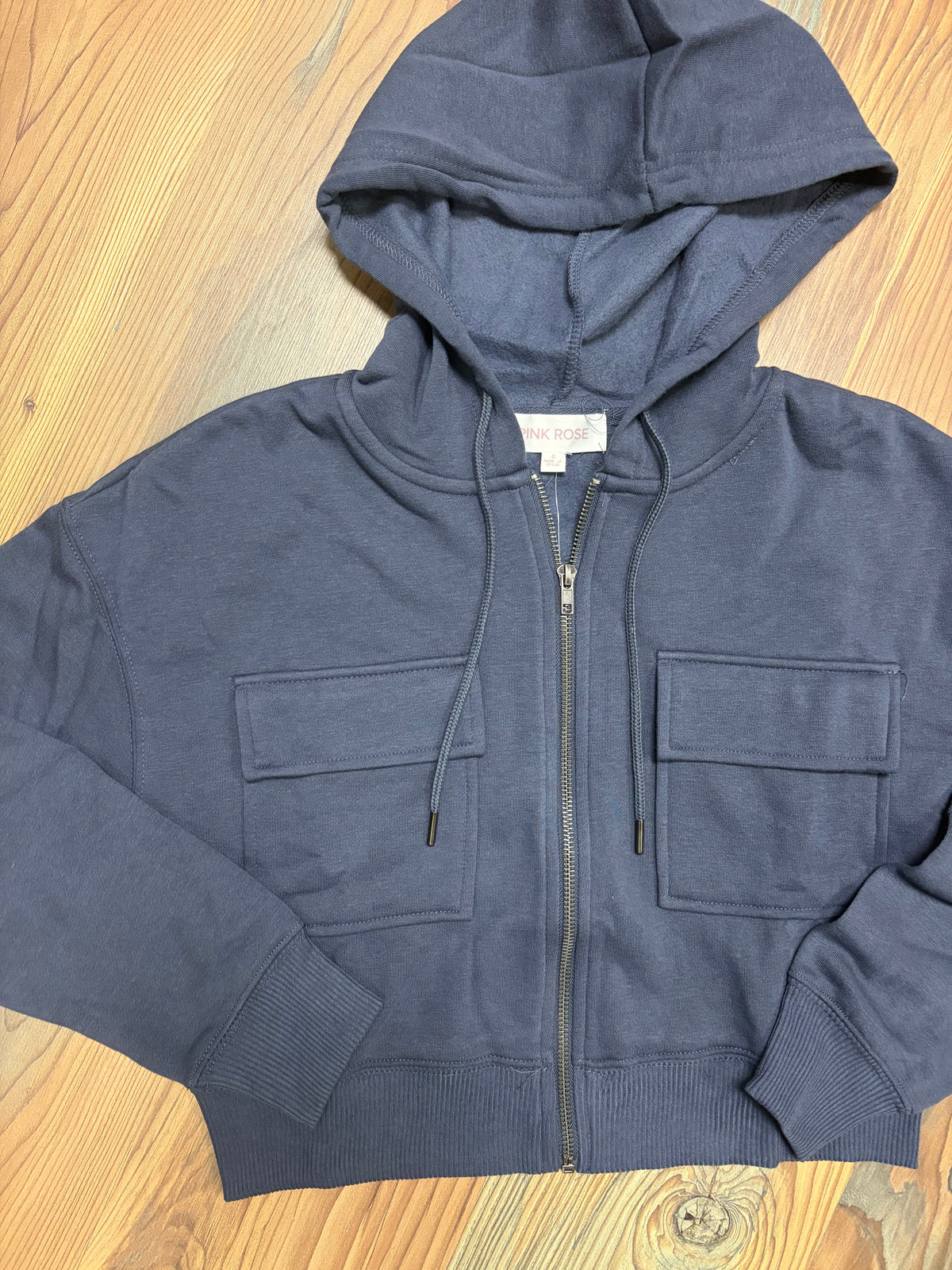 Navy Cropped Pocket Hoodie