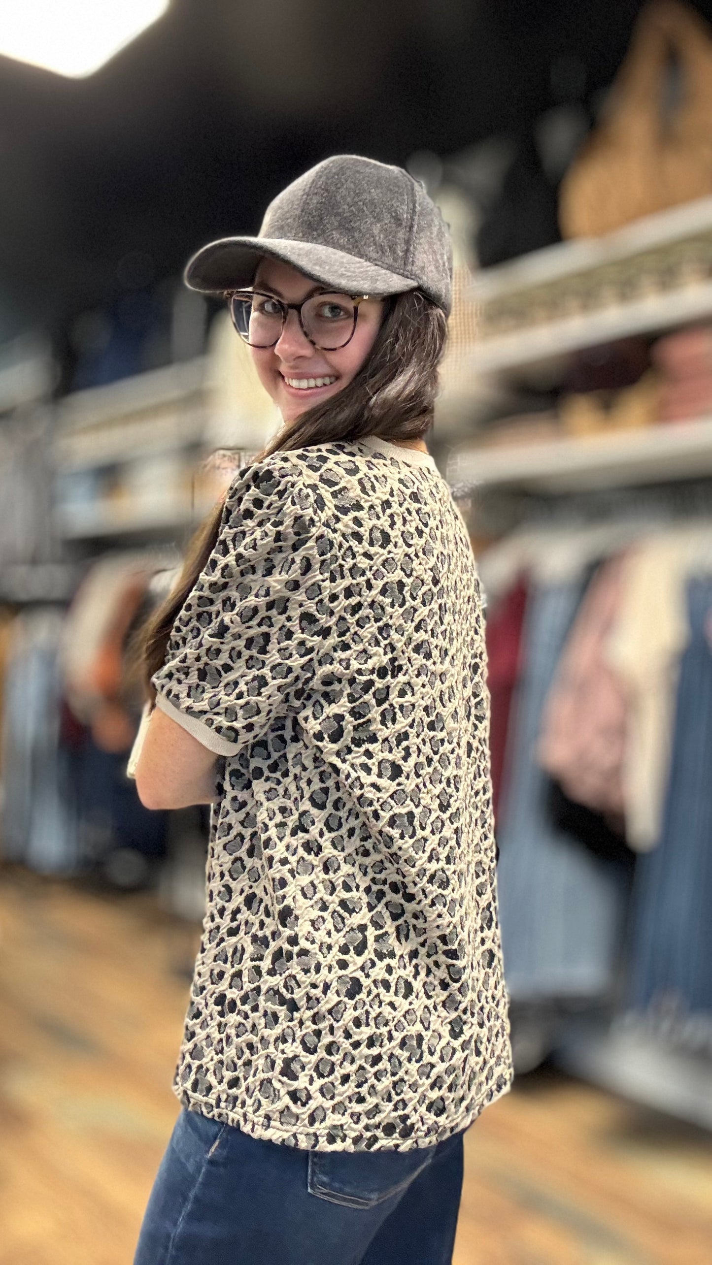 Crinkle Animal Print Short Sleeve