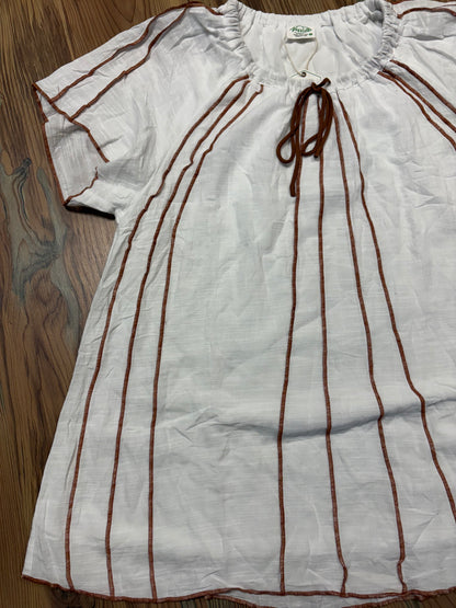 White Brown Tie Mini Peasant Dress