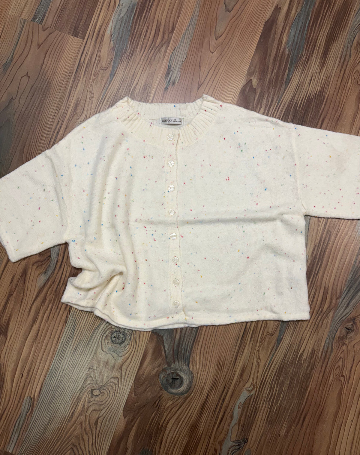 Cream Speckled Half Sleeve Cardi