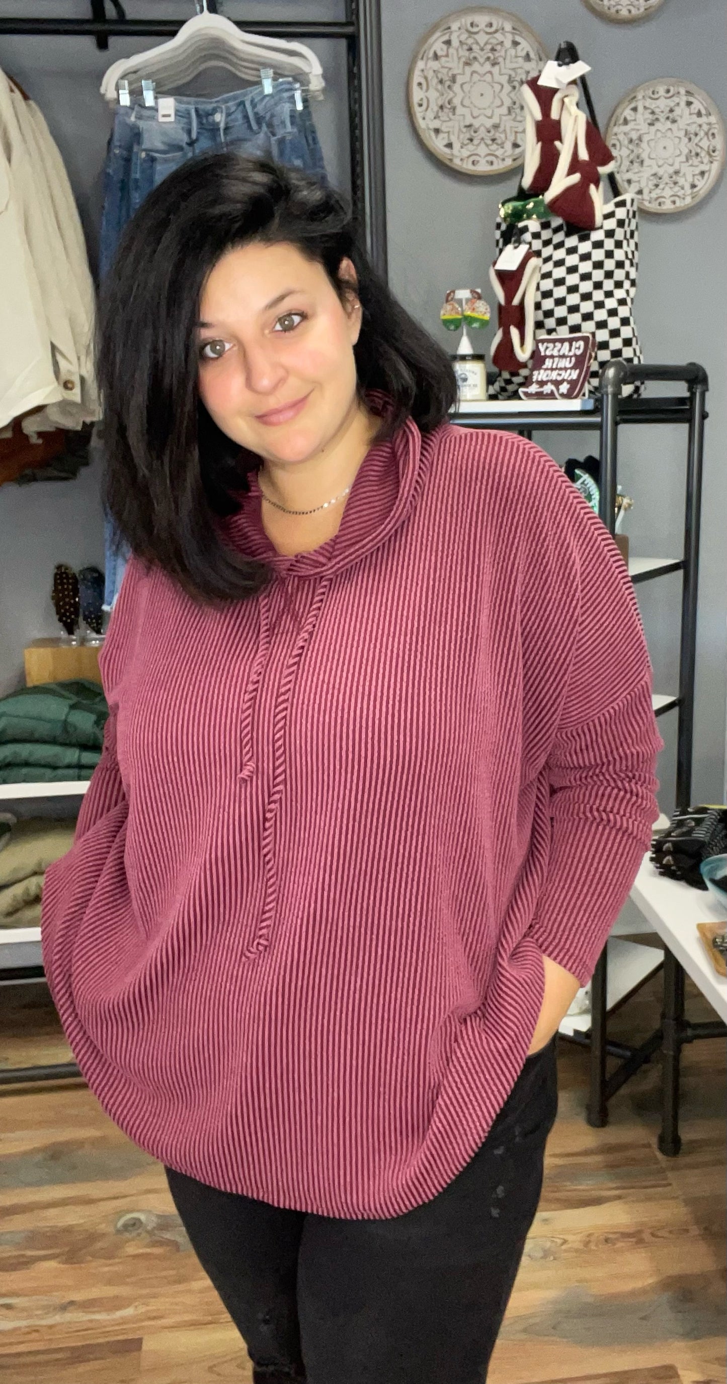 Cranberry Urban Ribbed Swing Dolman Hoodie