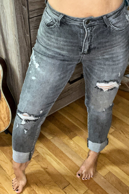 Grey Distressed Risen Jeans