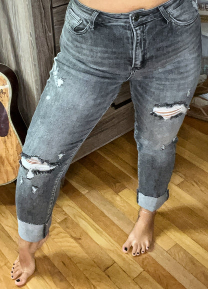 Grey Distressed Risen Jeans