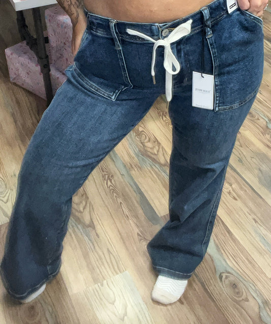 Judy Blue Dark Drawstring Wide Leg Jeans