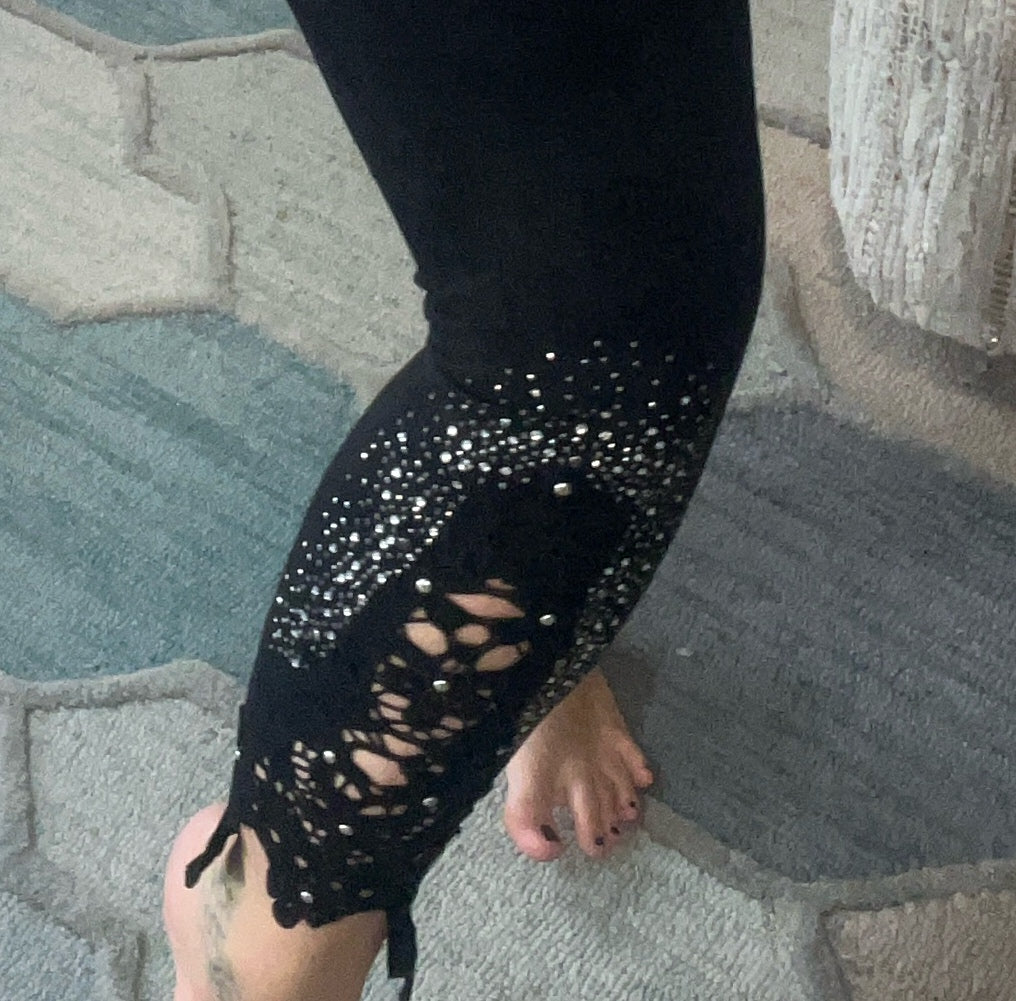 Crochet Stud Faux Suede Leggings