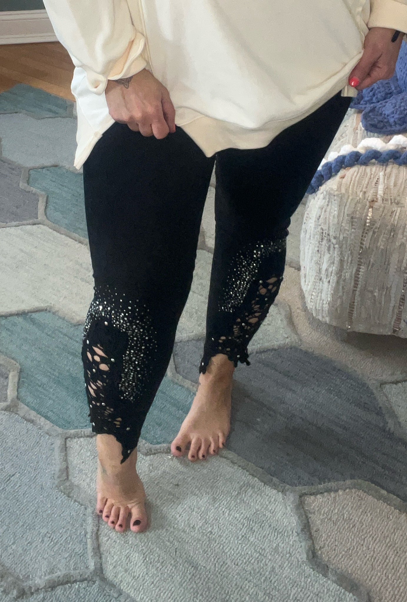 Crochet Stud Faux Suede Leggings