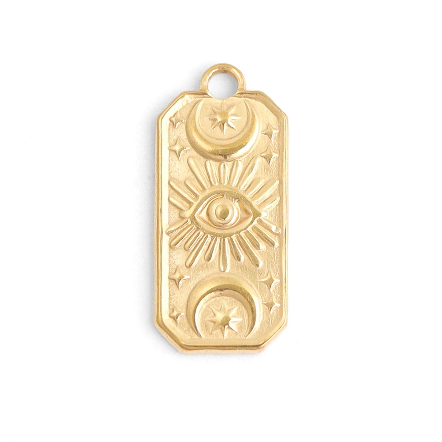 18K Gold Stainless Steel Rectangle Mystical Evil Eye Charm