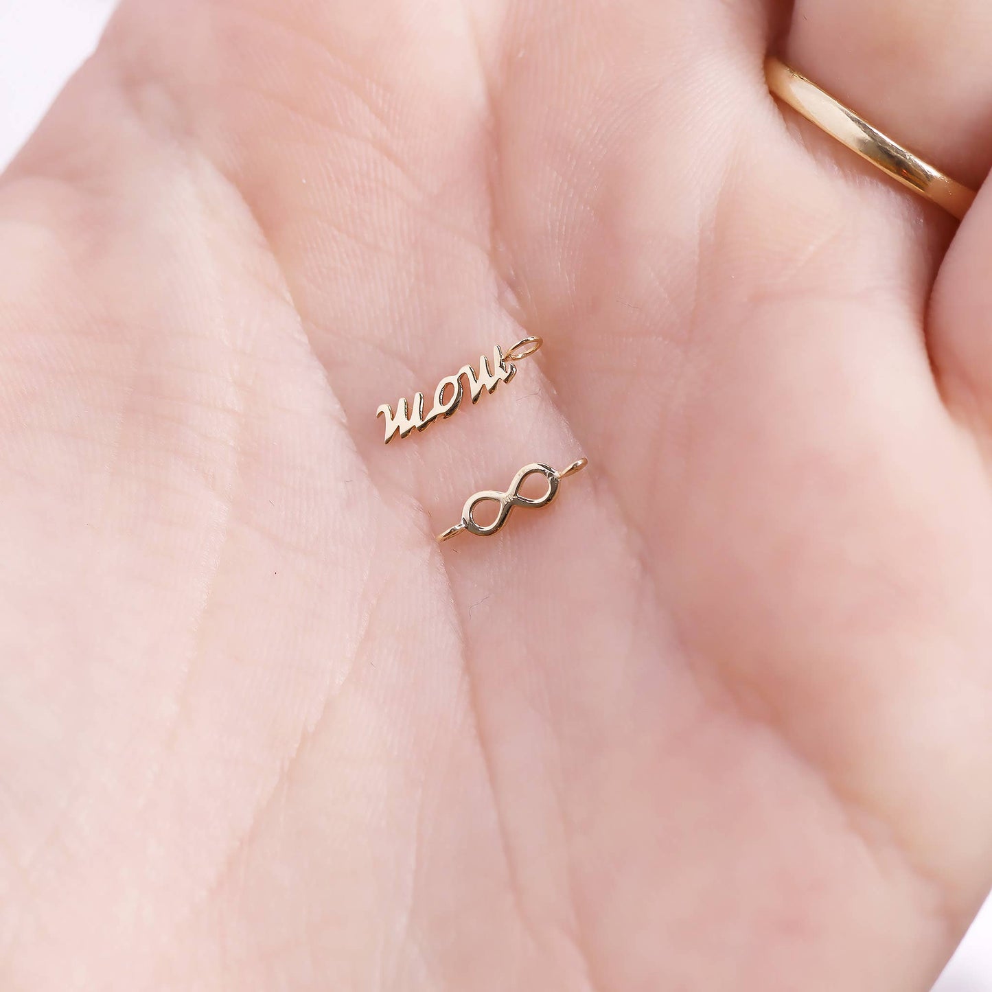 14K Solid Gold Mom Script Charm