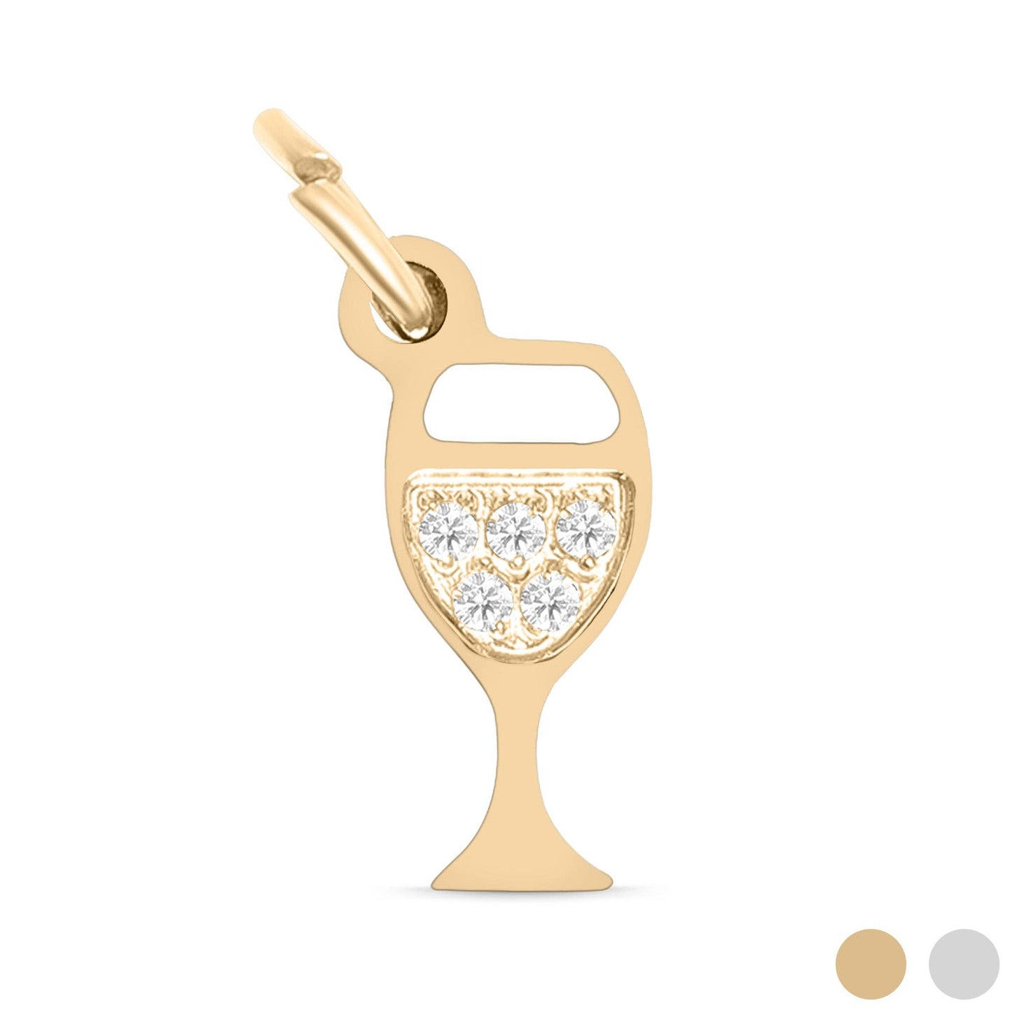 18K Gold PVD Stainless Steel CZ Wine Glass Charm