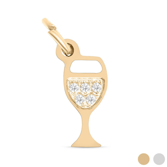 18K Gold PVD Stainless Steel CZ Wine Glass Charm