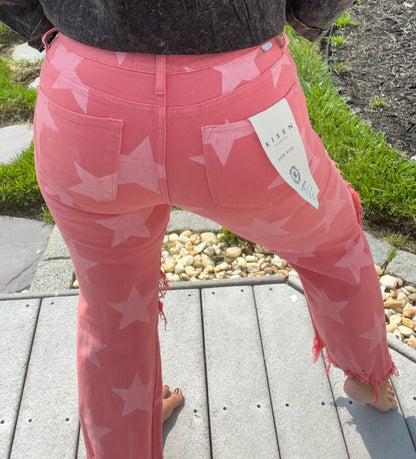 Risen Peach Star Distresed Jeans