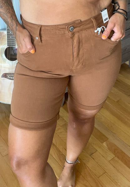 Judy Blue Brown Cuffed Bermuda Shorts
