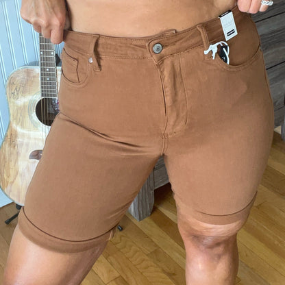 Judy Blue Brown Cuffed Bermuda Shorts