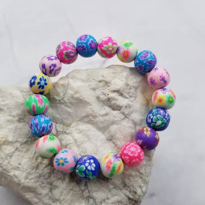 Multi-Coloured Flower Clay Bead Bracelet